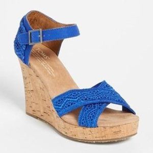 TOMS Cobalt Crochet Wedge Sandal